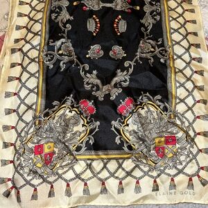 Elaine Gold oblong silk scarf made in Japan 50” x 10”